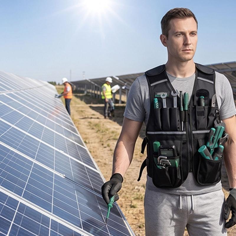 Multi-Pocket Utility Vest With Reflective Trim and Adjustable Side Bands for Keeping Common Work Items Close During Maintenance and Installation Tasks