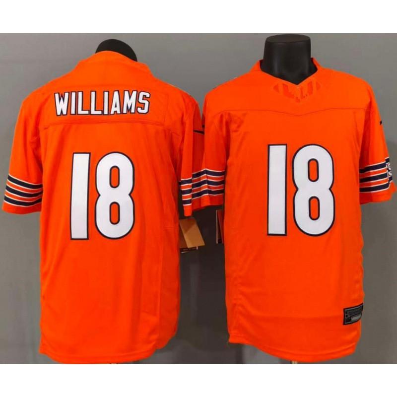 Chicago Bears 18 Williams Orange NFL Football Jersey Men Women Short Sleeve Embroidered Fan Apparel