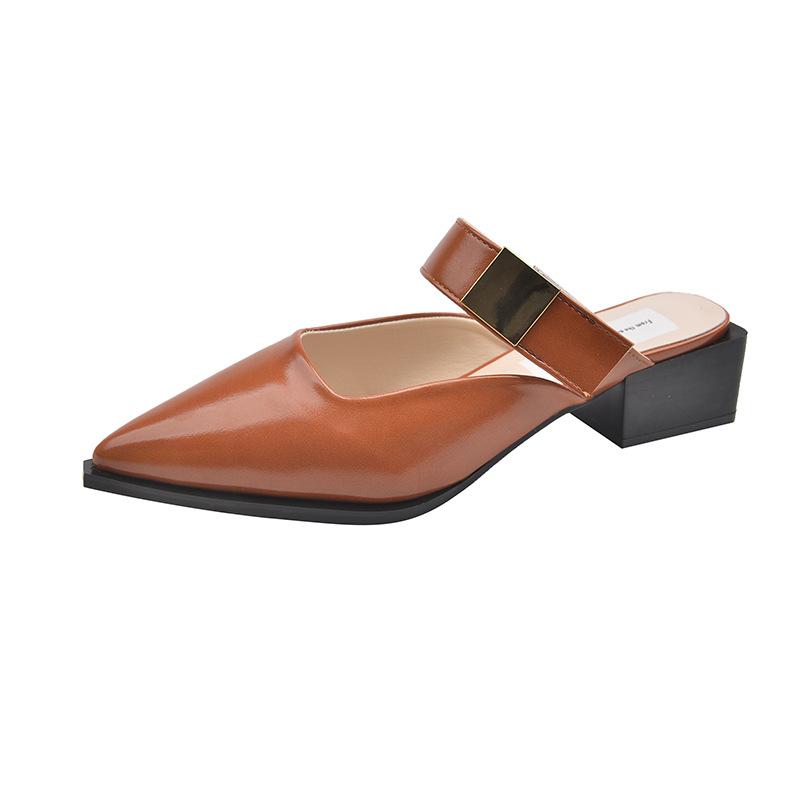 Retro medium heel bag head half slippers women's shoes wear 2025 new summer Korean version small leather shoes Mary Jane shoes