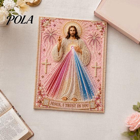 Kit Pittura Artistica Mary con Texture Perlescente 3D, Sacra Misericordia Gesù Fede Religiosa Kit Artigianale Fai da Te Finto per Adulti Principianti Decorazione Murale Cristiana