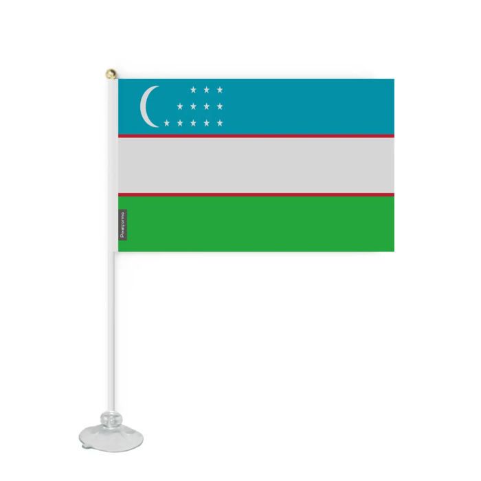 Drapeau - Ouzbékistan - Mini Drapeau Ventouse - 14 X 21 Cm - Polyester - Impression Recto/Verso