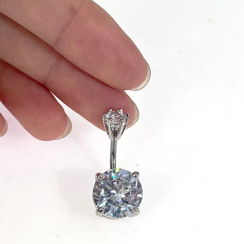 Stainless Steel Round Zircon Four-Claw Navel Ring Body Piercing Stud