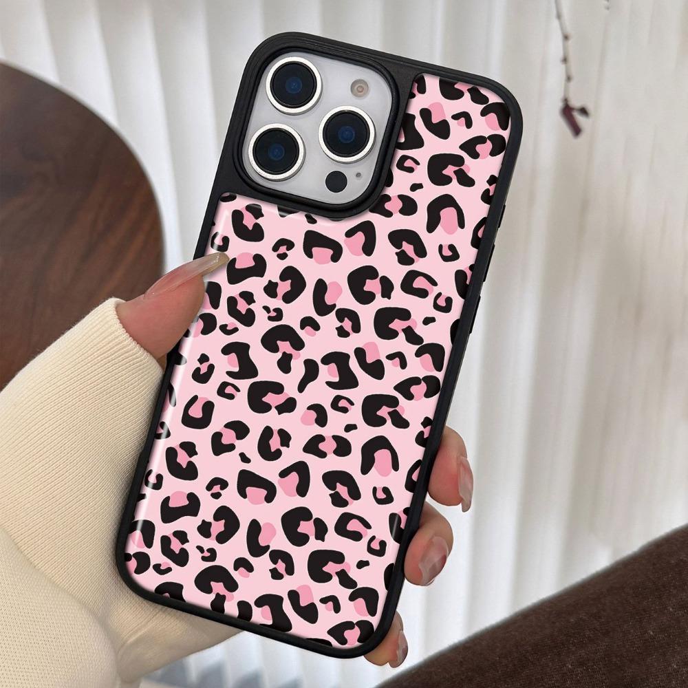 Pink Leopard Print Pattern Phone Case Suitable for iPhone 17 16 15 14 13 12 11 Pro/Max/Plus Anti Drop and Shockproof Back Cover