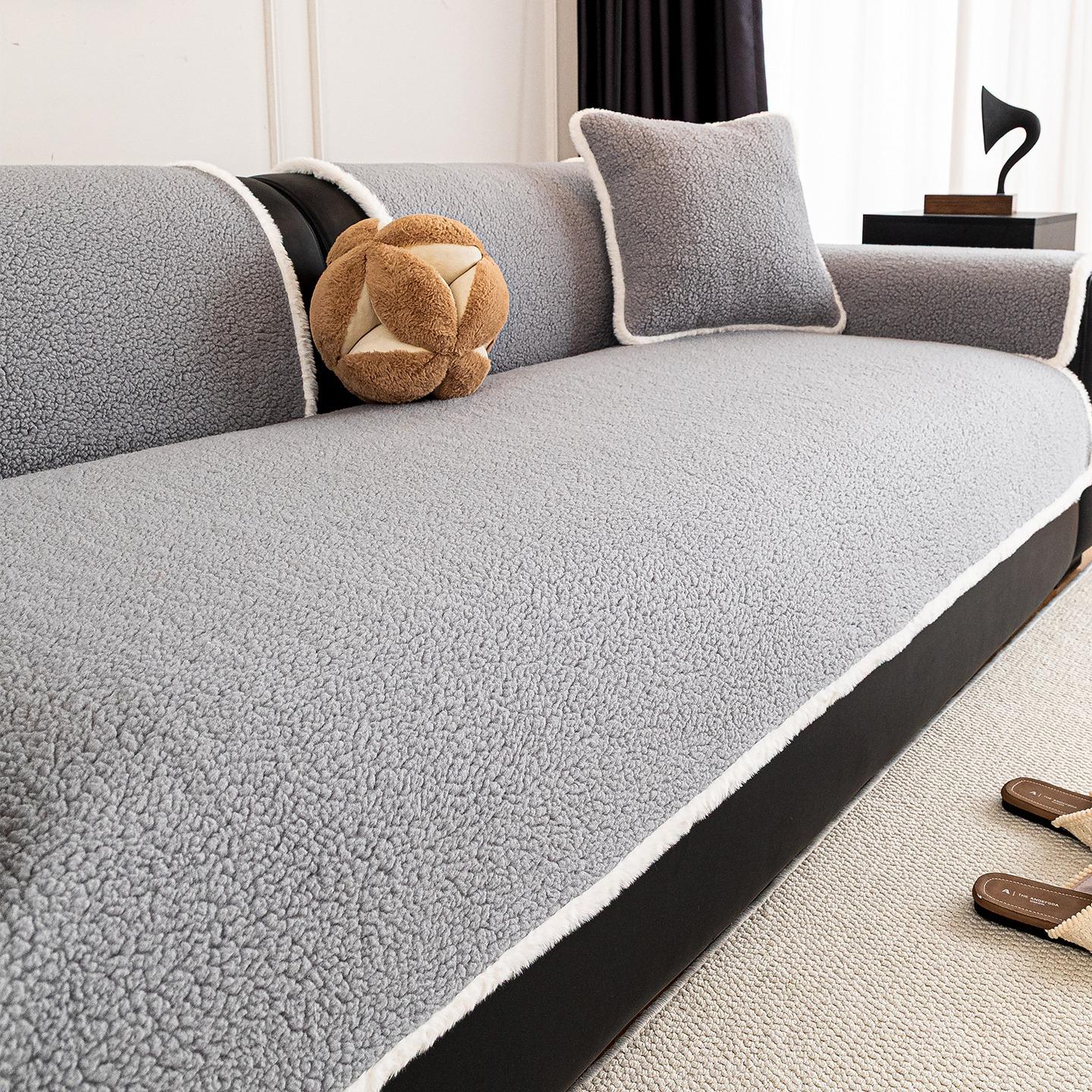 

Теплый однотонный шерпа-флис чехол на диван с пушистой окантовкой, нескользящее мягкое полотенце для дивана, покрывало для дивана для гостиной, зимний домашний декор 90x90cm светло-серый