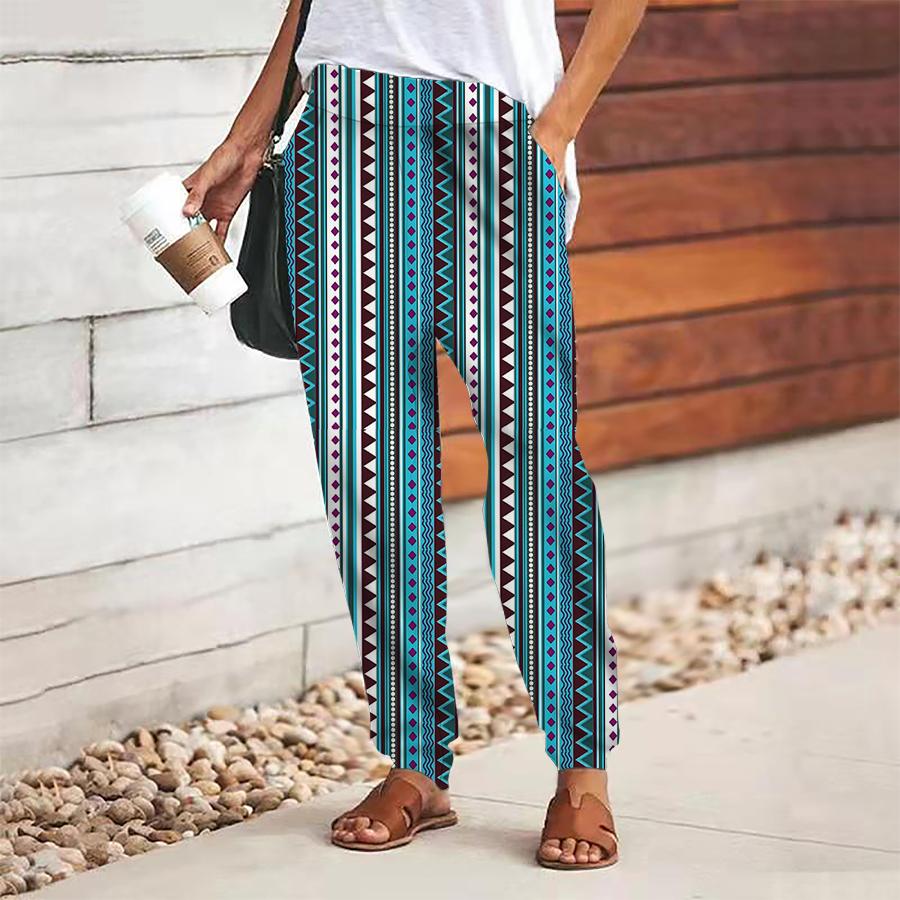 

Женские брюки в стиле ретро с принтом, на шнуровке, с эластичной талией, свободные, повседневные длинные брюки, брюки с карманами XS синий