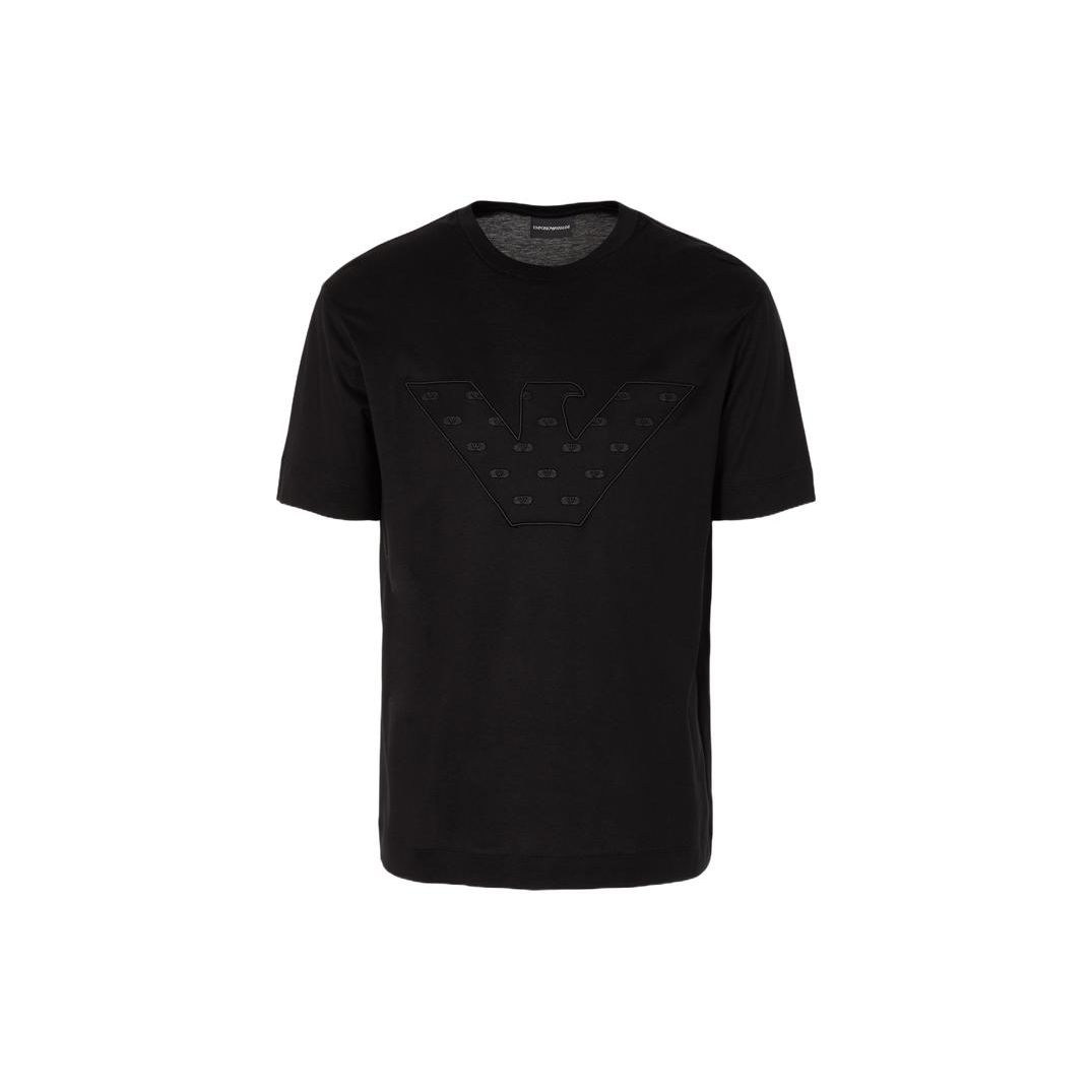 Emporio Armani FW23 Adelaarslogo Ronde Hals Casual T-shirt met Korte Mouwen Heren Tops Zwart 6R1T78-1JUVZ-0999 XL