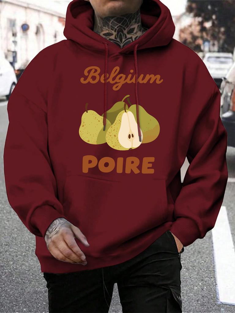 Belgium Poire Fruit Pear Design Men Hoodies Pocket Comfortable Hoody Casual Hip Hop Sportswears Harajuku Fleece Clothing
