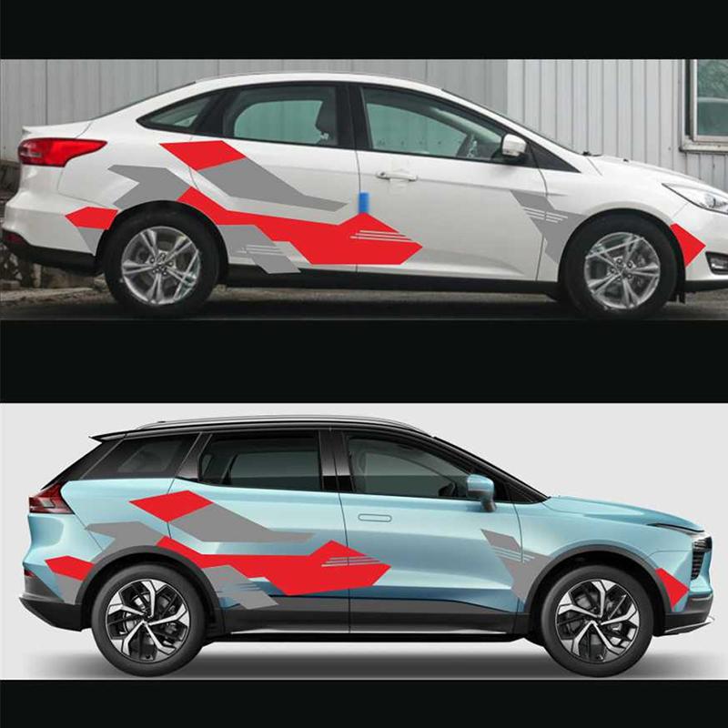 Car Body Side Sticker Red+Deep Grey Racing Sport Styling Graphic Decal Both Side