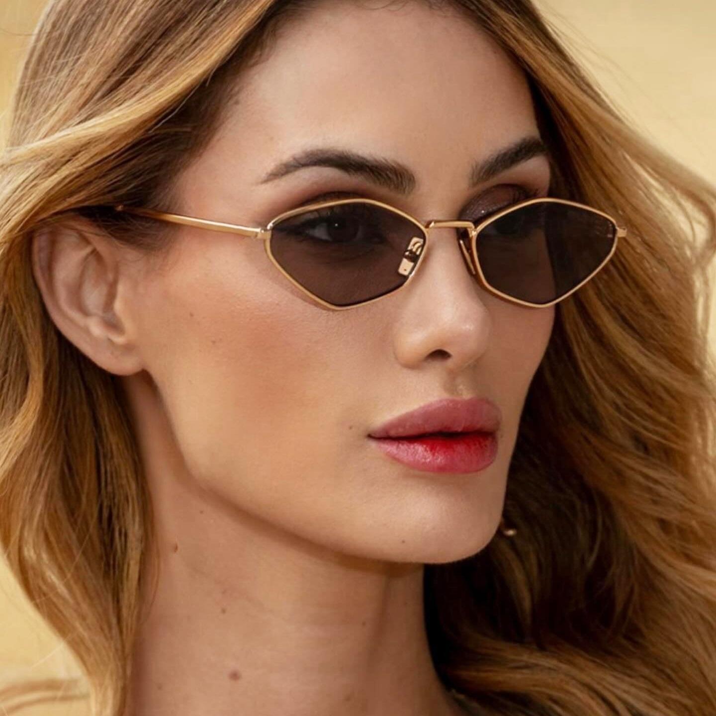 Happy Adults Toys Women's New Diamond Polygon Small Frame Sunglasses Metal Frame Sunglasses Fashion Street Photography Beach Glasses