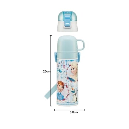 Skater Children's Water Bottle, 2-Way, 470ml (Direct Drinking) or 430ml (Cup Drinking), Disney Frozen 24, Girls' Stainless Steel, Insulated, Lightweig