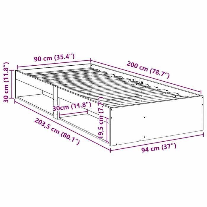 VidaXL Lit de jour sans matelas 90x200 cm bois de pin massif, canapé-lit, canapé-lit de repos, lit de soirée pyjama, lit 859241