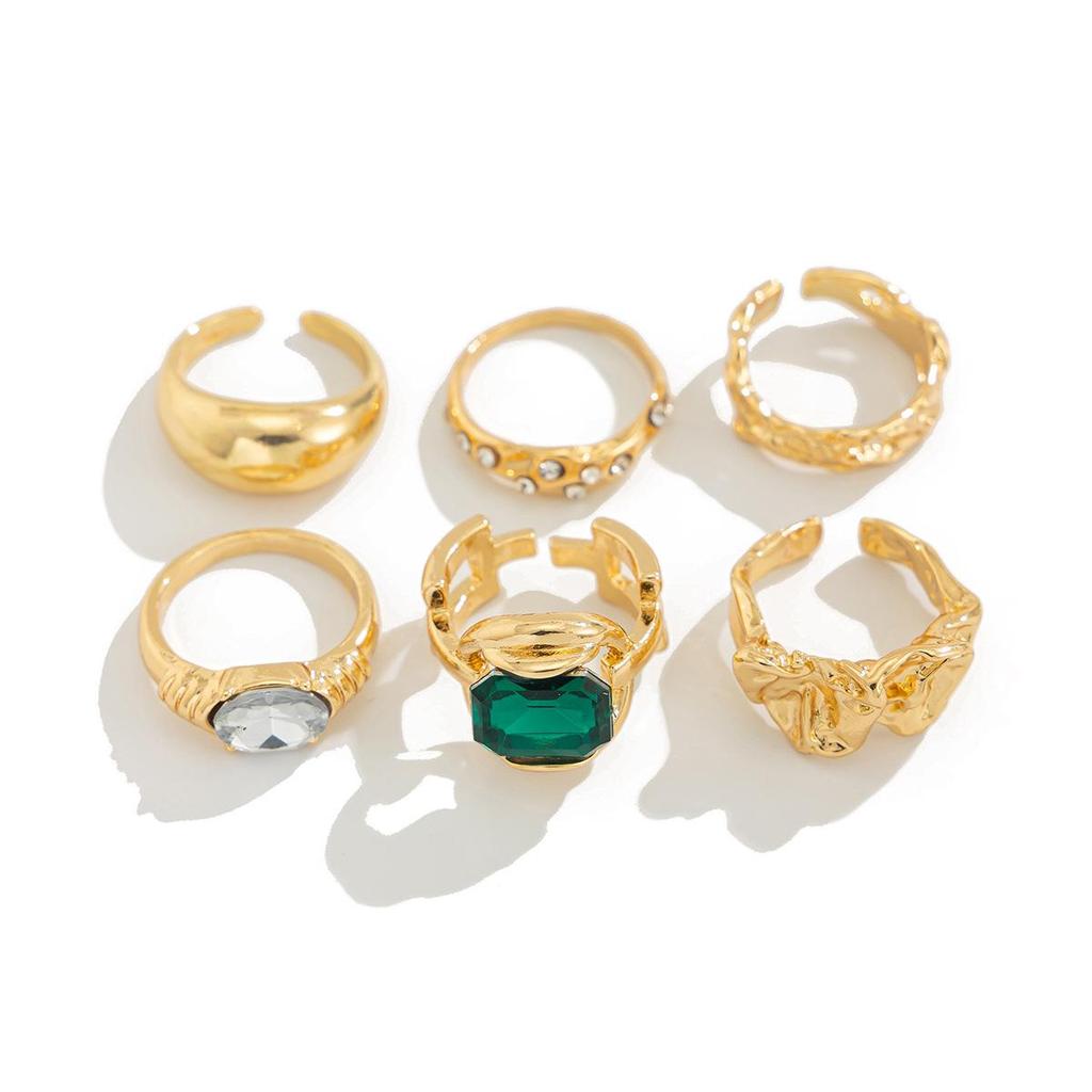 Colored Gemstone Inlaid Ring Set, Metallic Luster Open Ring, Stackable Block Ring, Suitable for Daily Party and Date Jewelry