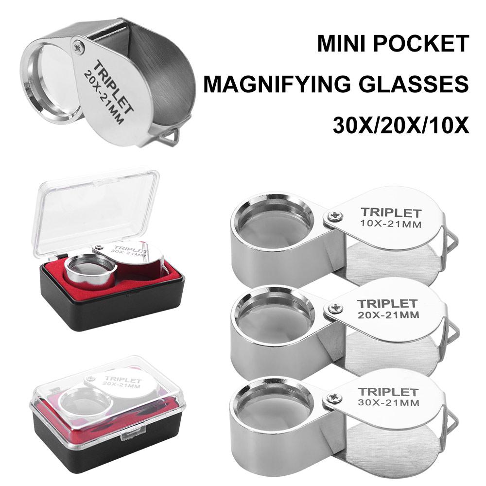 Mini 10-30X Pocket Loupe Metal Reading Magnifier Portable Jewelry Magnifying Glass  Jewelers