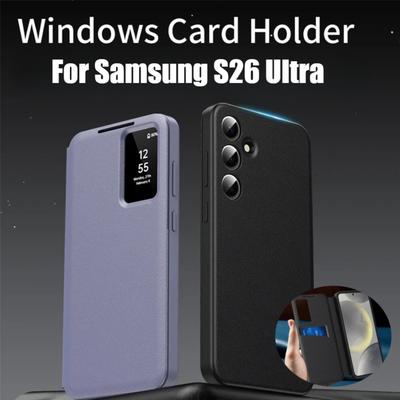 Premium Business Leather Smart Display Window Cover for Samsung Galaxy S26 Ultra S25 Edge S24 FE S23 Plus S22 Card Slot ShockProof Phone Case