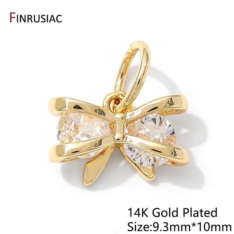 

Позолоченная латунь 14K Мини-подвески-бантики с кубическим цирконием Для изготовления ювелирных изделий, Аксессуары для DIY сережек и браслетов 2 pieces