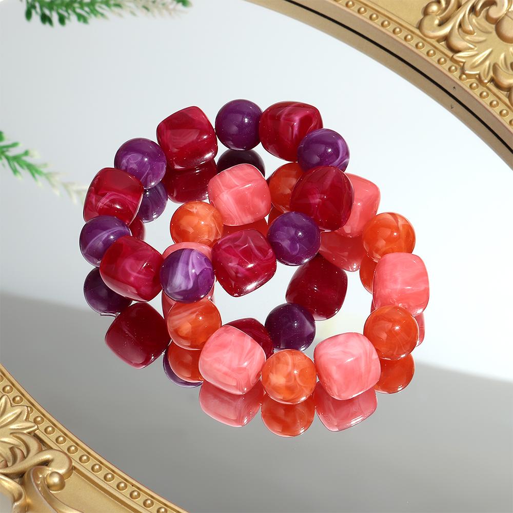 Acrylic Chunky Irregular Square Round Beaded Bracelet for Women European and American Simple Bracelet Fashion Hand Accessories
