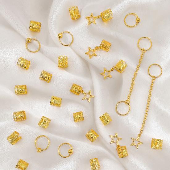 32Pcs Dreadlock Hair Accessories, Hip-hop Style Hair Charms, Star Chain Pendants Hair Beads Rings for Styling Daily Festivals Parties