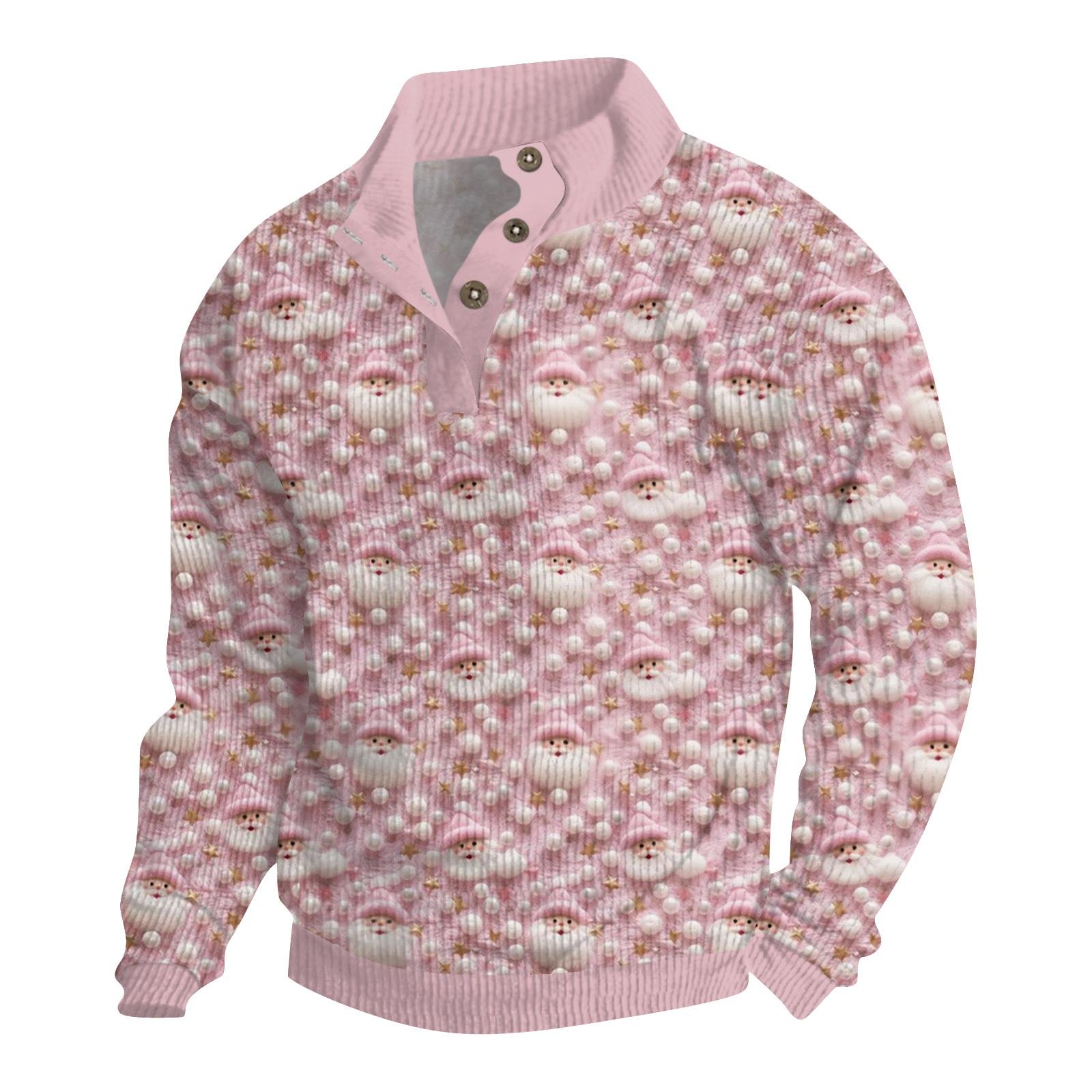 

Мужская рождественская хлопковая рубашка-пуловер с длинным рукавом для активного отдыха, винтажная вельветовая рубашка с воротником-стойкой и пуговицами, повседневная толстовка с рождественским принтом XL