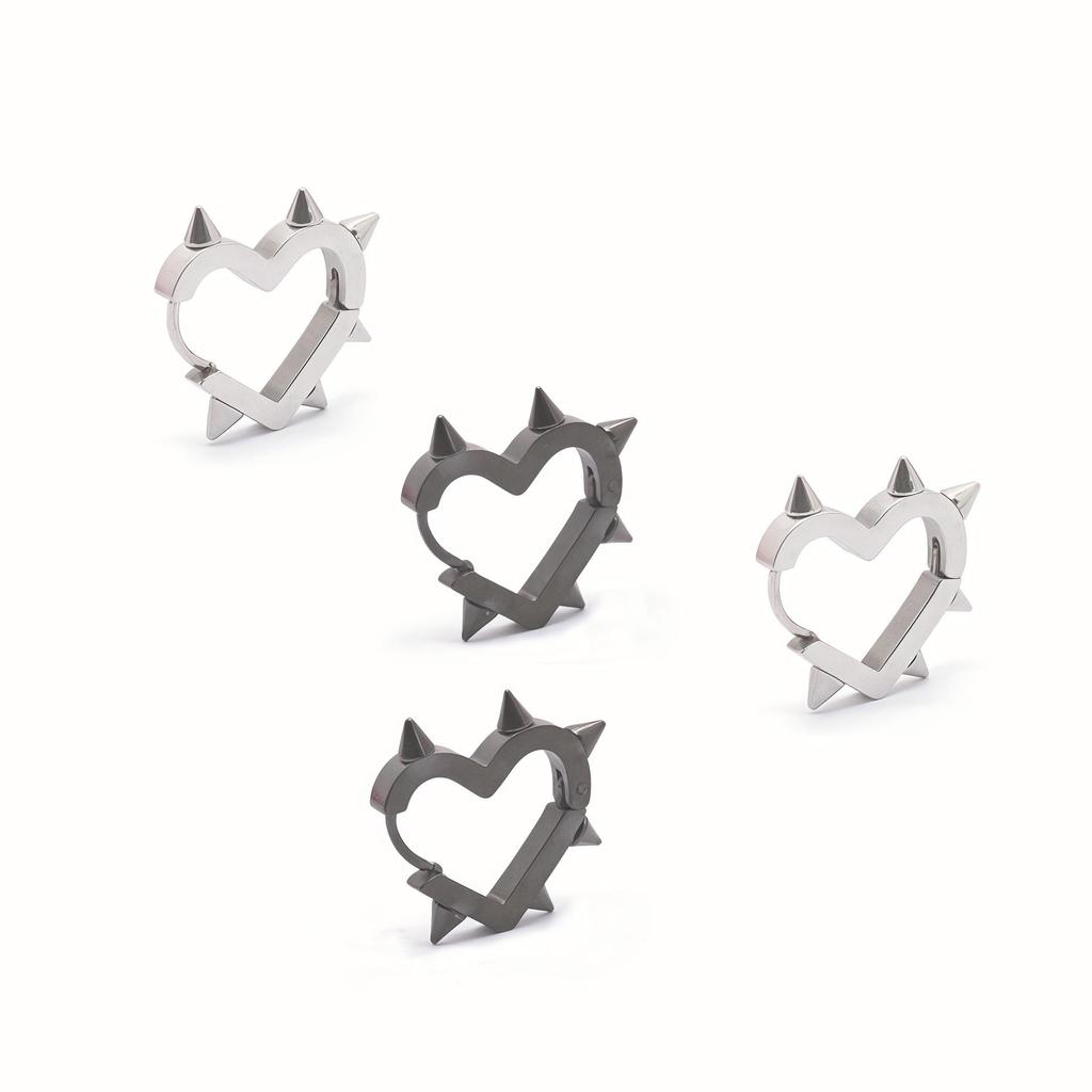 Stainless Steel Heart Rivet Earrings - Pointed Cone Peach Shape, Hot Girl Style