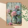 D Printed Vintage Hydrangea Metal Sign Rustic Floral Wall Art for Home Bar Caf Garage Decor