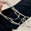Retro Multi-layer Pearl Fringed Necklace, Long Stacked Neck Chain, Retro Gypsy Water Drop Sweater Chain