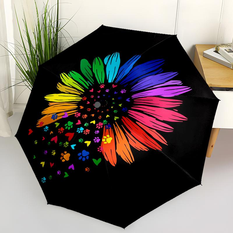 

1PC Daisy Flowers Folding Umbrella Fashion Auto-Open Design 8 Iron Ribs Plastic Handle Foldable Sunshade Perfect Christmas Gifts