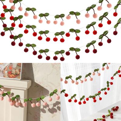 Soft and Realistic Handmade Cherry Felt Ball String Garland for Party Accessories Vibrant and Cute Birthdays Decoration