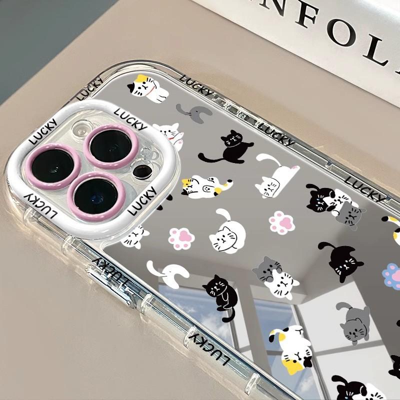 Cartoon Kitten Mirror for IPhone16promax Phone Case 13 Cute Female 12/11 Silicone 15 Anti-fall