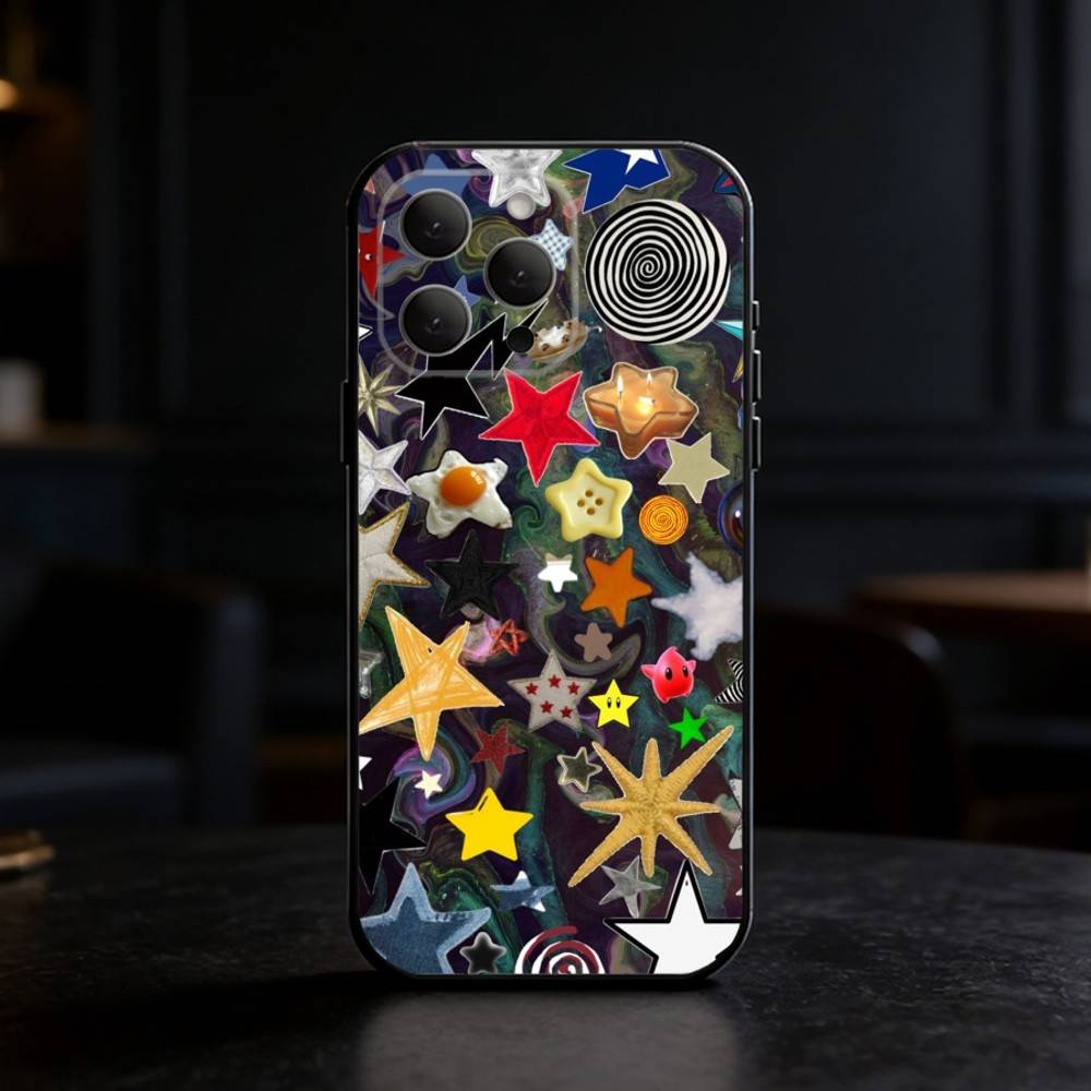 Colorful Star Phone Case For iPhone 17,16,15,14,13,12,11 Plus,Pro Max,SE4Soft Silicone Black Cover