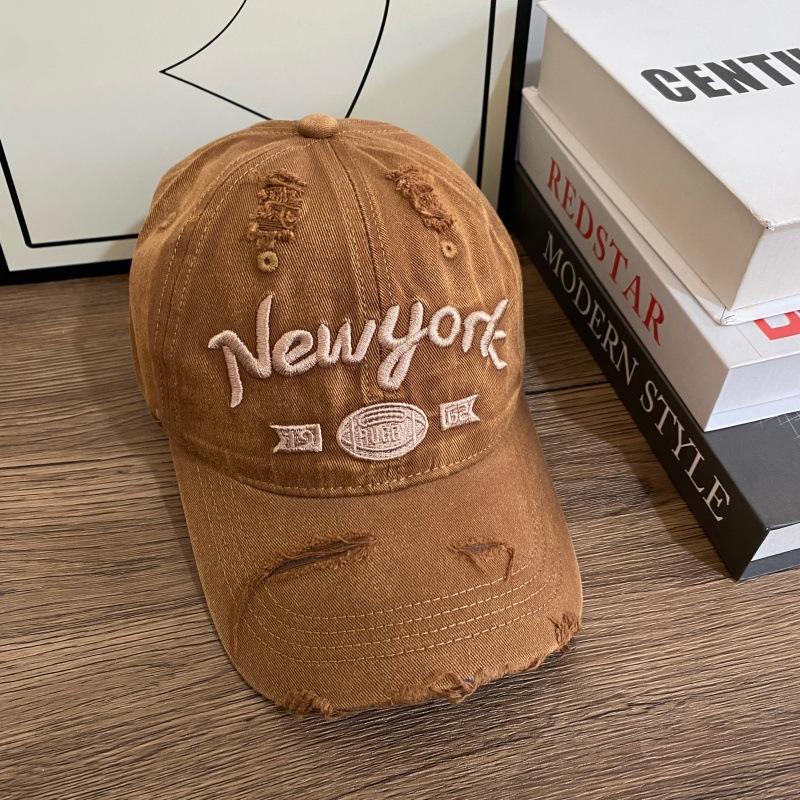 Retro New York Embroidery Dad Hat Distressed Ripped Frayed Washed Cotton Multi Tone Casual Street Baseball Cap for Women Men