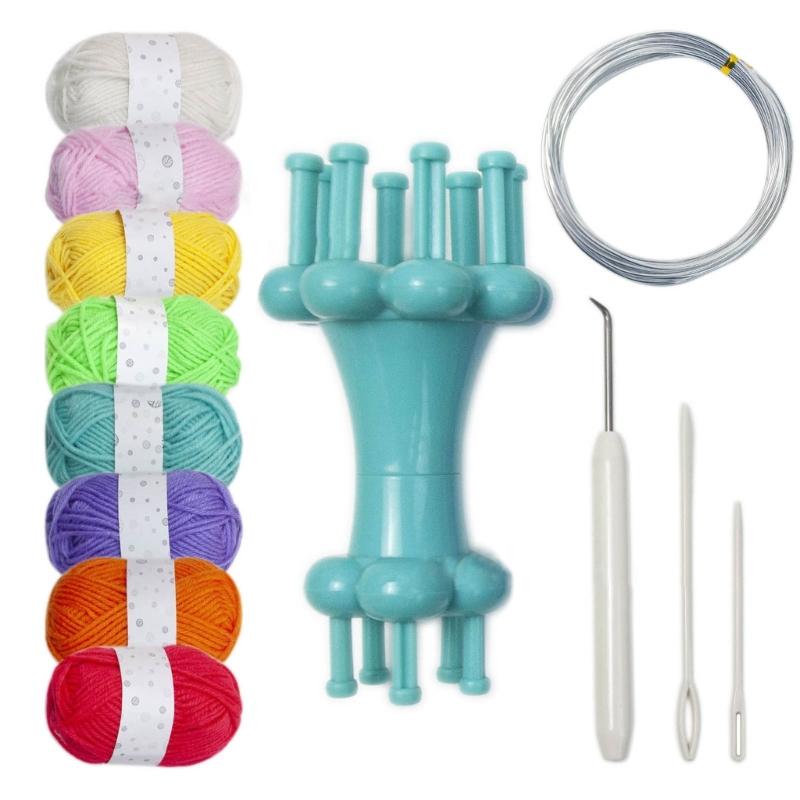 Professional Knit Spool Looms with Wool Set Cord Rope Knitting Weaving Tool with Colorful Wool 6-color/8-color Durable