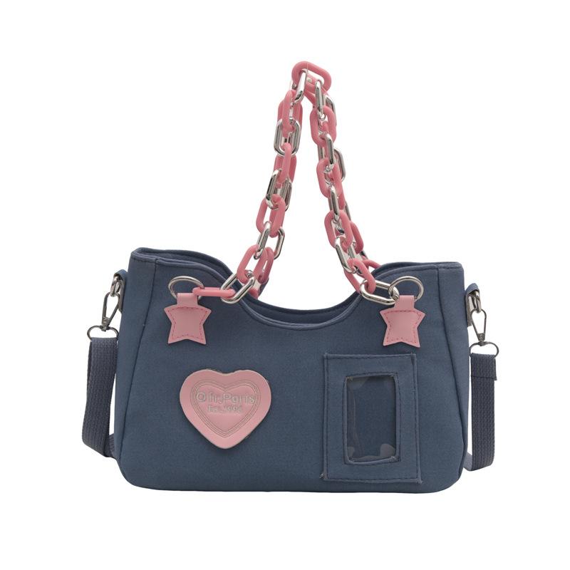 

Simple casual single shoulder canvas underarm bag texture foreign niche bag 2024 summer new chain messenger bag синій