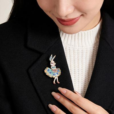Enamel Brooch Sparkling Rhinestones Inlaid Dancing Rabbit Design Pin Fairy Tale Inspired Jewelry Suits Sweaters Coats Accessories