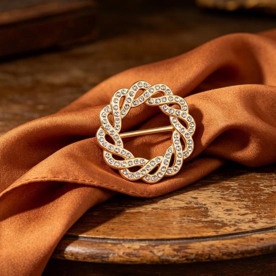 Vintage Scarf Ring Rotary Flower Rhinestone Brooch Pin for Women 3-Slot Adjustable Elegant Scarf