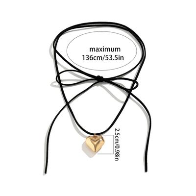 Adjustable Velvet Bowknot Choker Neck Tie Chain Heart Pendant Necklace Jewelry Elegant Clavicle Chain Necklace
