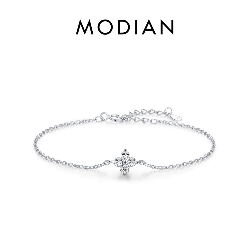 MODIAN 925 Silver Stackable Four Leaf Clover CZ Bracelet For White Gold Plated Link Chain Women Party Fine Jewelry