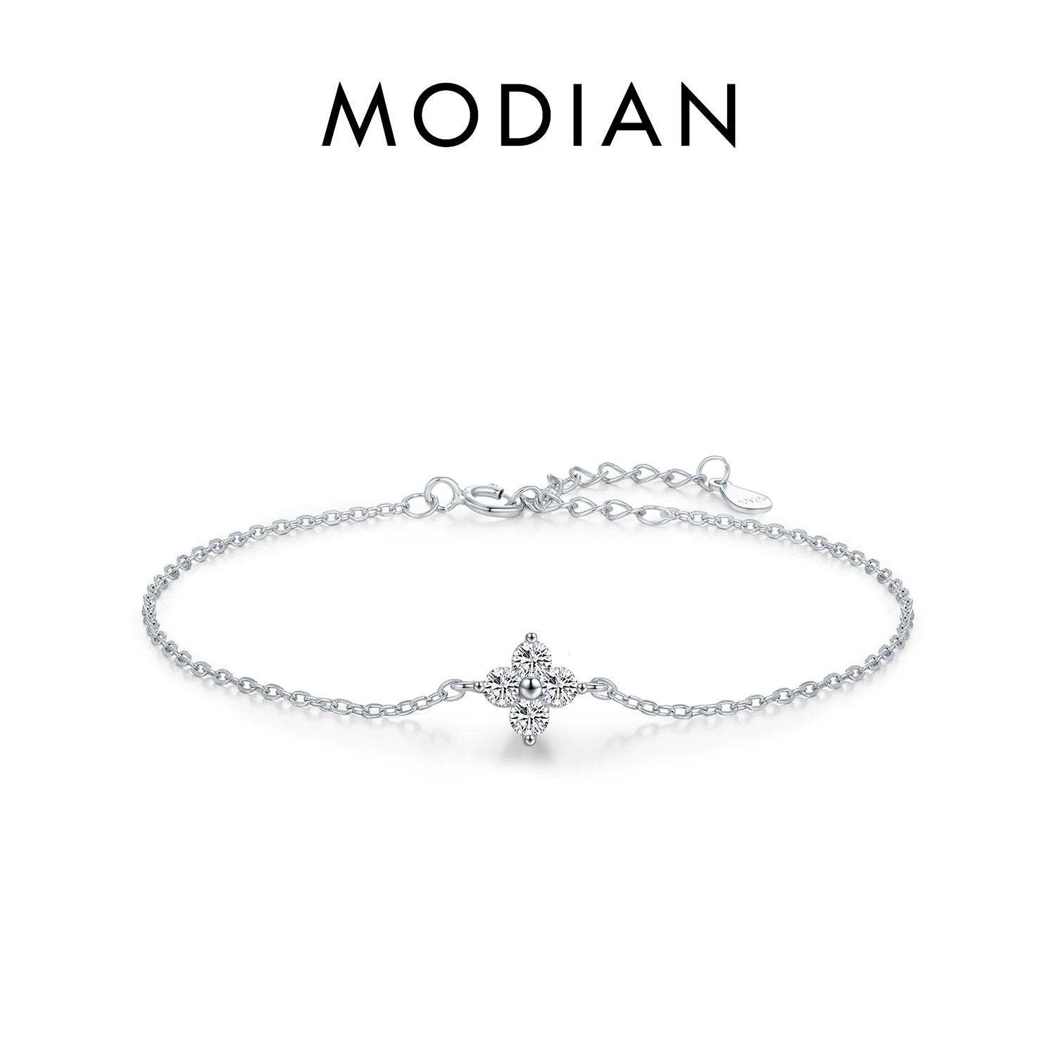 

925 Sterling Silver Stackable Four Leaf Clover CZ Bracelet For White Gold Plated Link Chain Women Party Fine Jewelry
