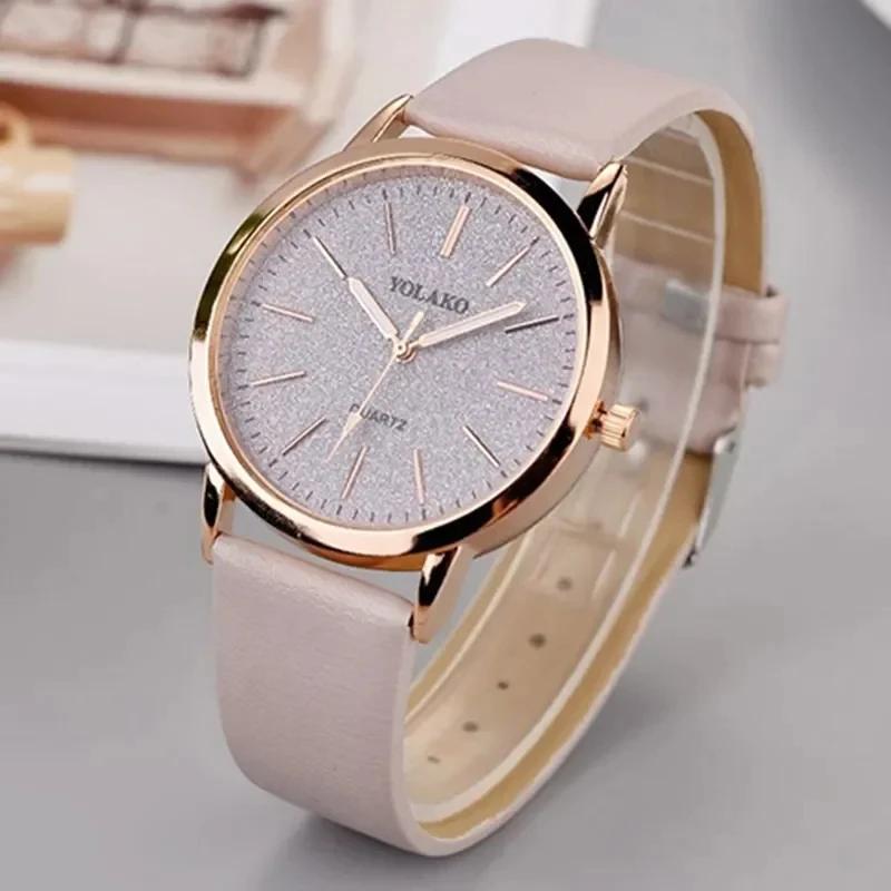 Women Leather Watch Ladies Quartz Wristwatch Round Dial Clock