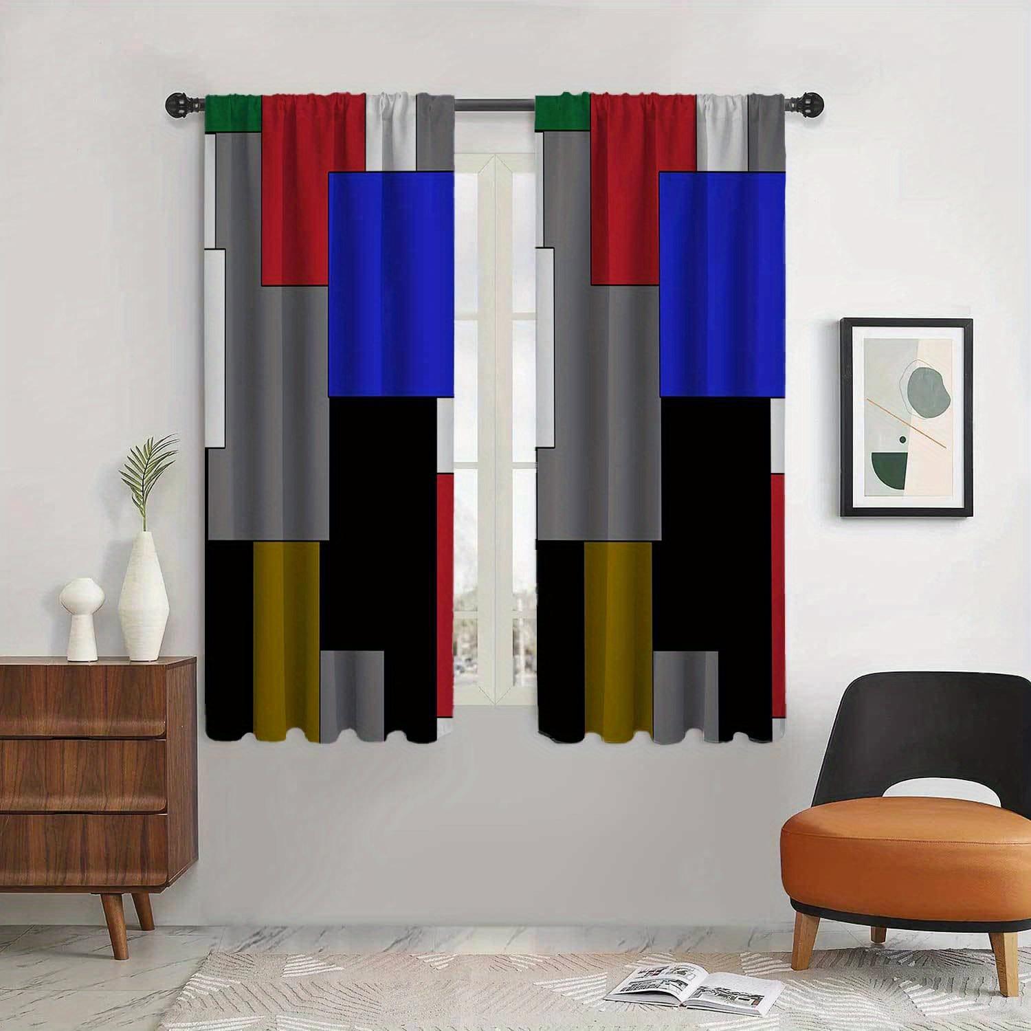2 Stück, Modern minimalistischer Stil Wohnzimmer Vorhang Geometrisches Schwarz-Weiß-Muster Bedruckter Vorhang Für Schlafzimmer Küche Jalousien 100W130H(CM)40x51in&rod pocket