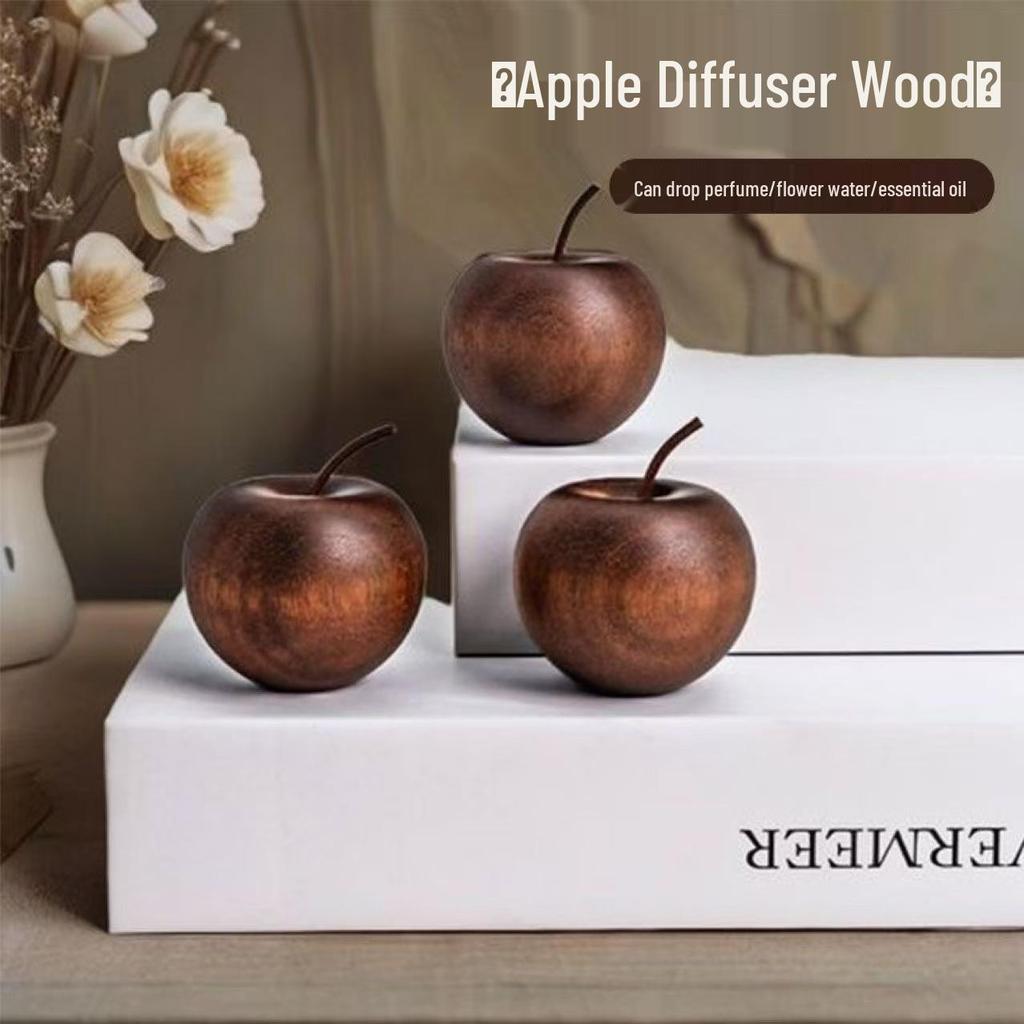 Solid Wood Apple Aromatherapy Diffuser for Home and Car - Wooden Handicraft Ornament