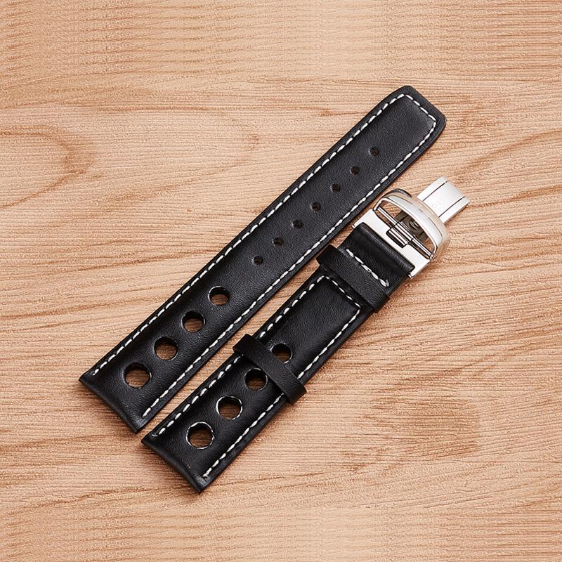 

20 мм PRS516 Series T91 T044430A T044417A Series Високоякісна срібна пряжка з метеликами + ремінець із чорними ремінцями для годинників із натуральної шкіри, браслет для T91 T91-20MM чорний/білий