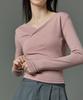 Sitipabjeu [Cp] Drape V-Neck Off-Shoulder Long Sleeve Tee [Pink] Inner Ver.