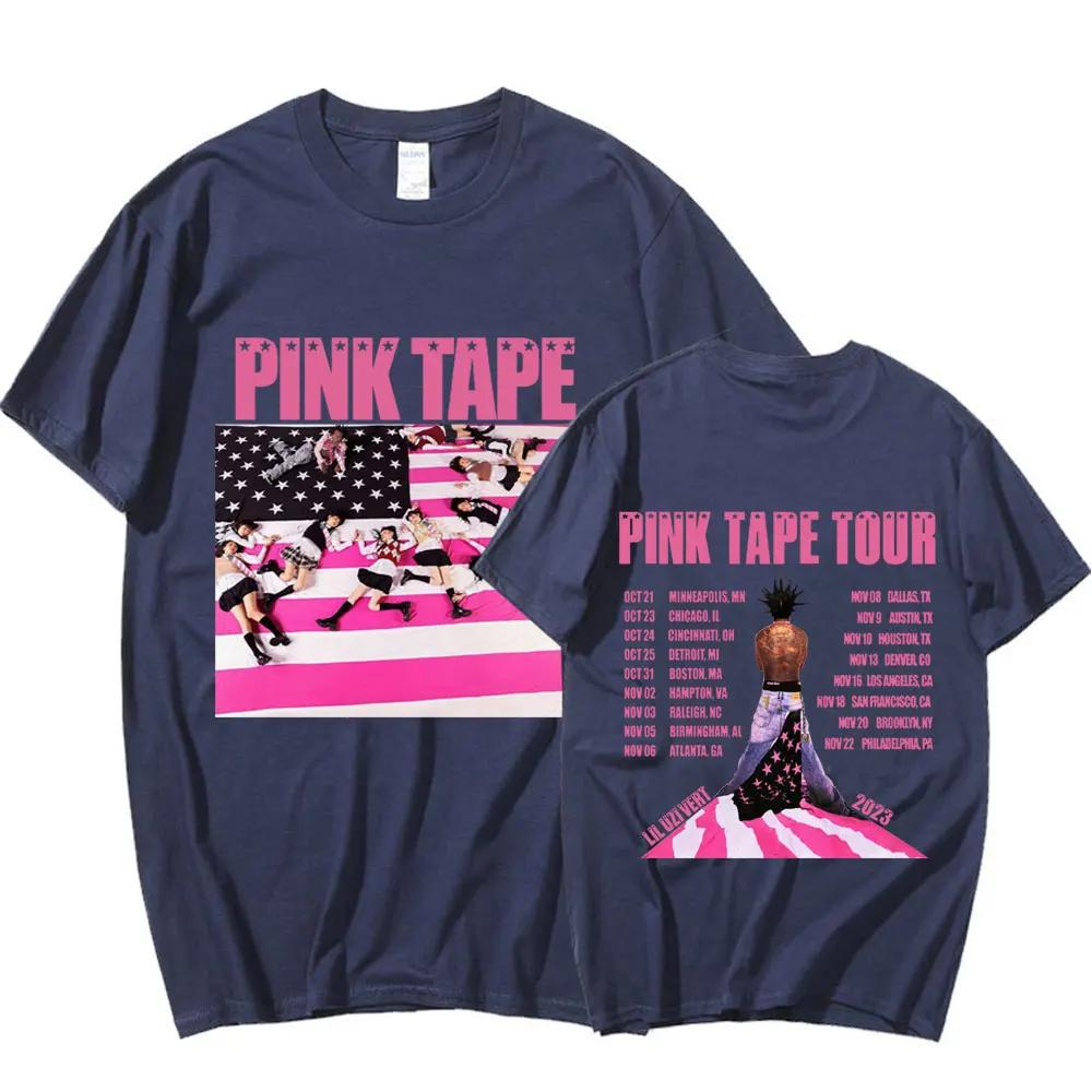 

Summer men s famous rapper Lil Uzi Vert printed pink tape pattern hip-hop short-sleeved T-shirt streetwear 3XL
