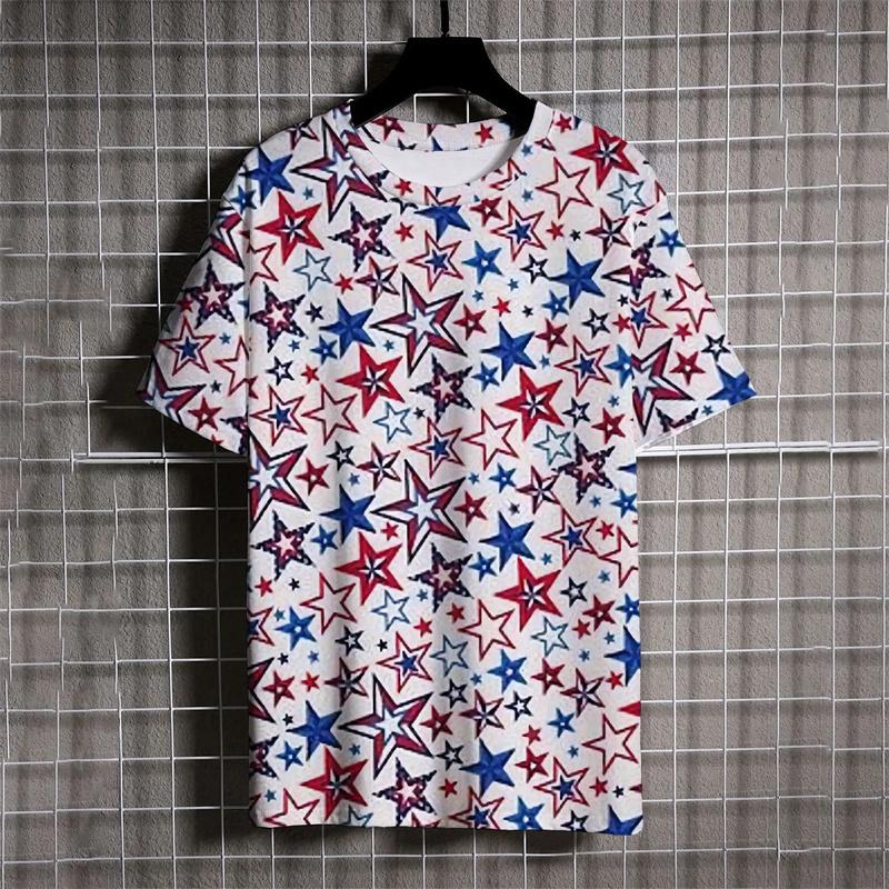 Módní pěticípá hvězda tričko letní trend krátký rukáv 3D tištěné ležérní pánské tričko O-neck volné streetwear topy tee