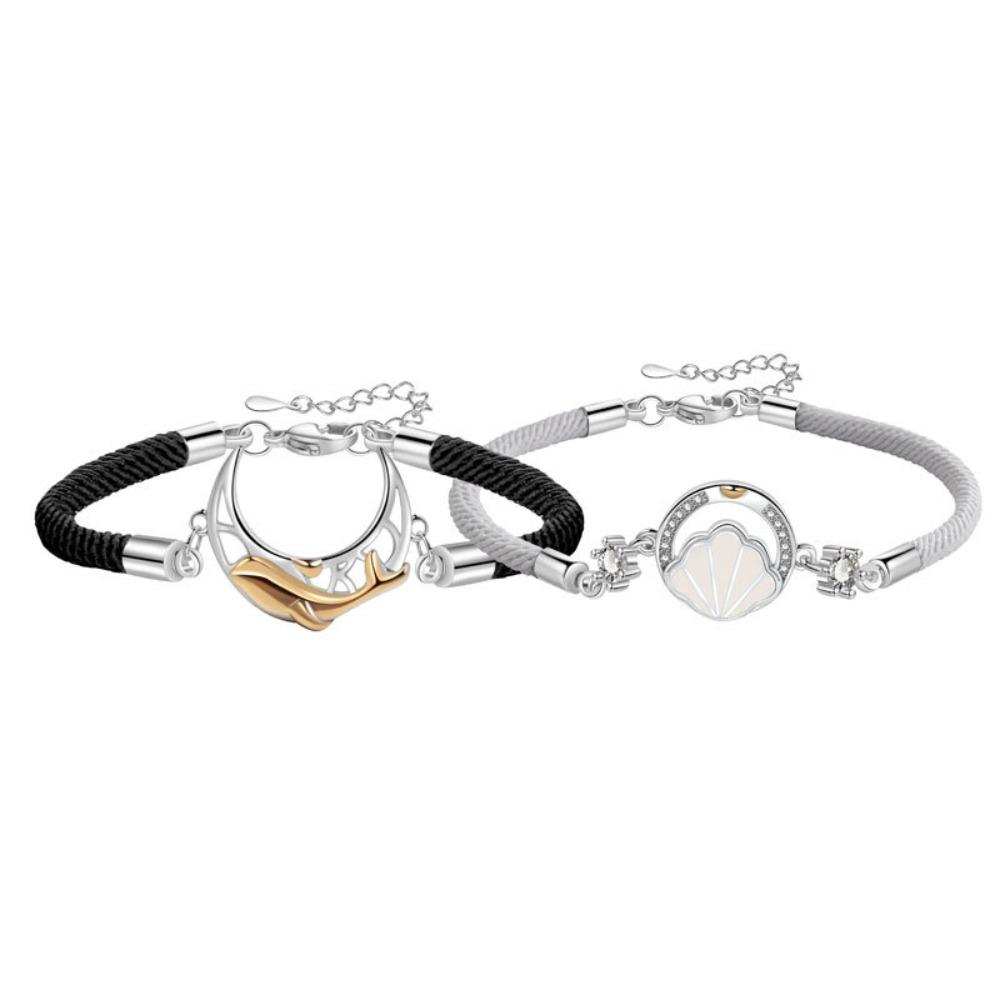 2PCS Whale Couple Moon Bracelet Light Luxury Rope Weave Bracelet Lovers Bracelet  Couple Gift