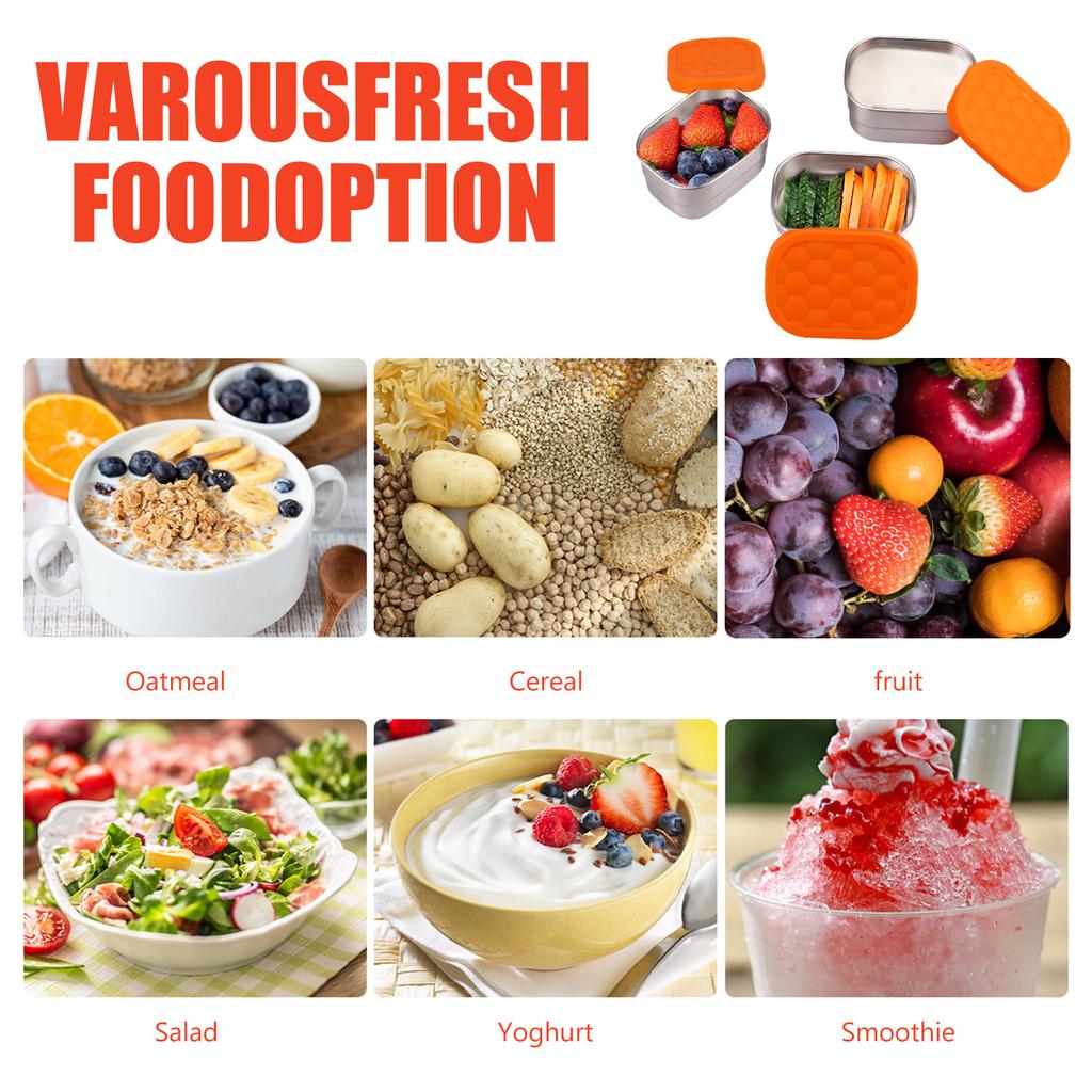 6/3Pcs Stainless Steel Snack Box with Silicone Lid 8oz Fruit Salad Food Container Stackable LeakProof Bento Box Food Storage Box