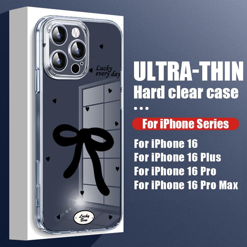 IPhone 16 Plus 15 14 Pro 12 13 Pro Max 11 Darbeye Dayanıklı Fiyonk Desenli Sert Pc Şeffaf İnce Lens Korumalı Telefon Kılıfı Kapağı