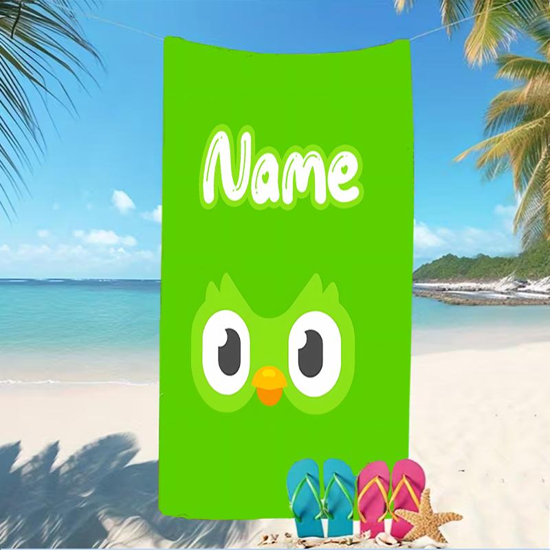 Customizable personalized beach towels Duolingo themed designs.Suitable for the beach, yoga, sports;ideal as beach accessories