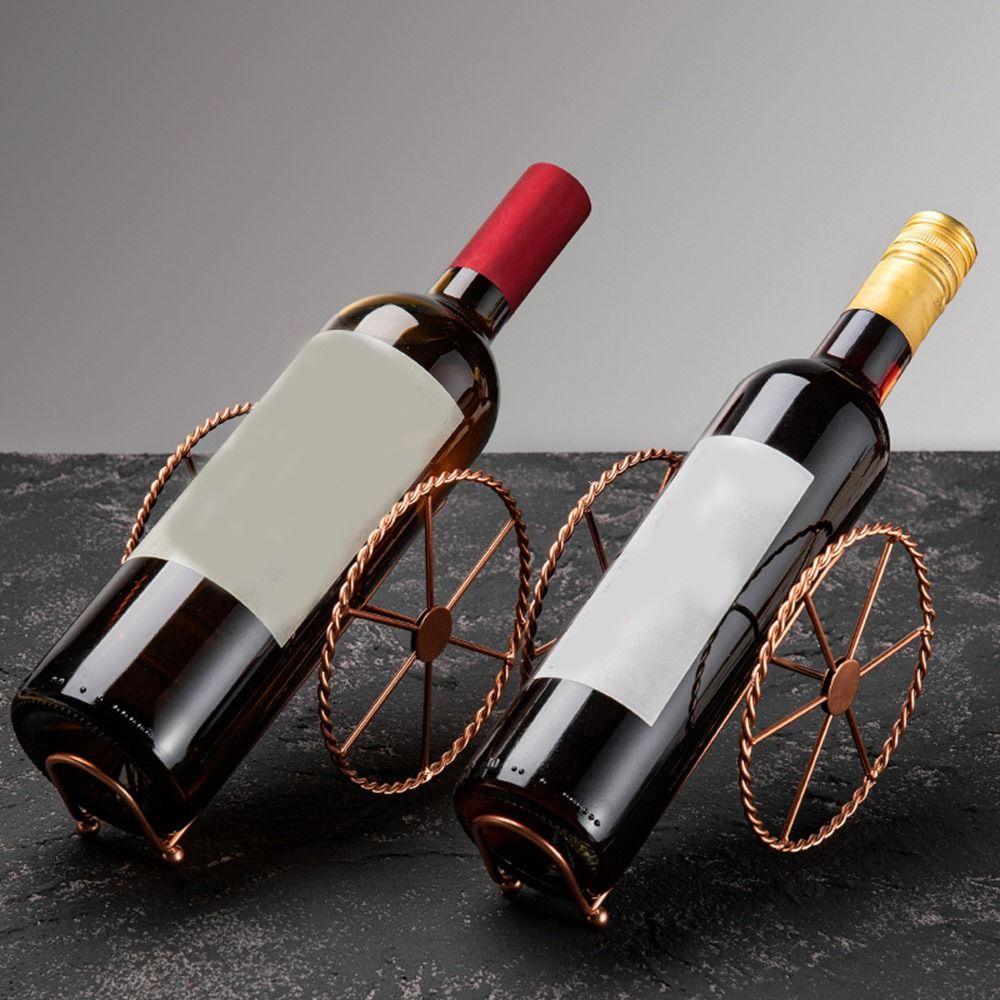 Iron Wheels Design Wine Holder Rose Gold Wine Bottles Stand Creative Red Wine Rack  Kitchen
