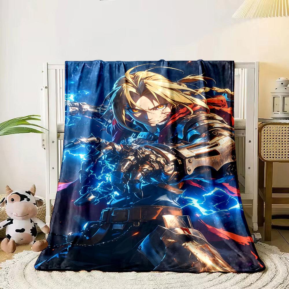 Blonde-haired Figure with Metallic Arm Emitting Bright Electric Sparks. for All Seasons Blanket Lunch Break Throw Gift